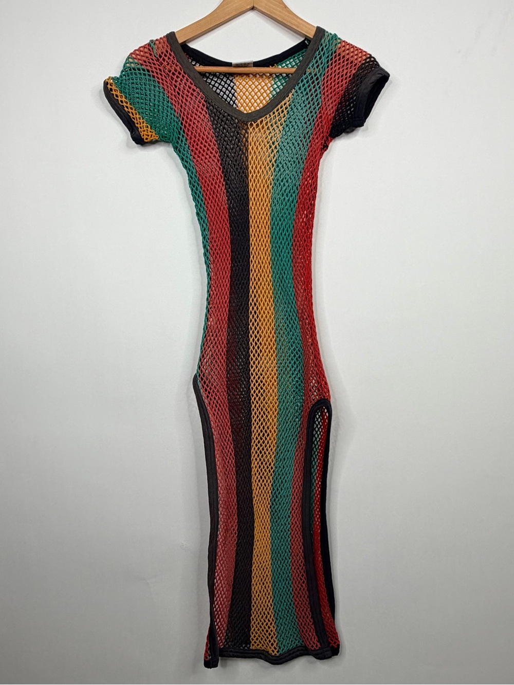 Striped Multicolor Mesh Midi Dress – Women